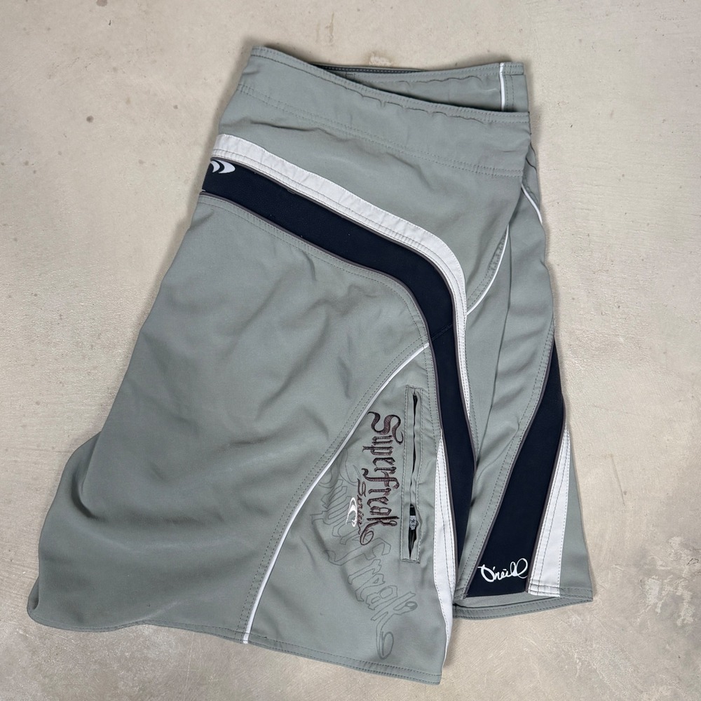 ONeill SuperFreak Series Area 52 Board Shorts Mens Grey 44 Graphic Swim Trunks